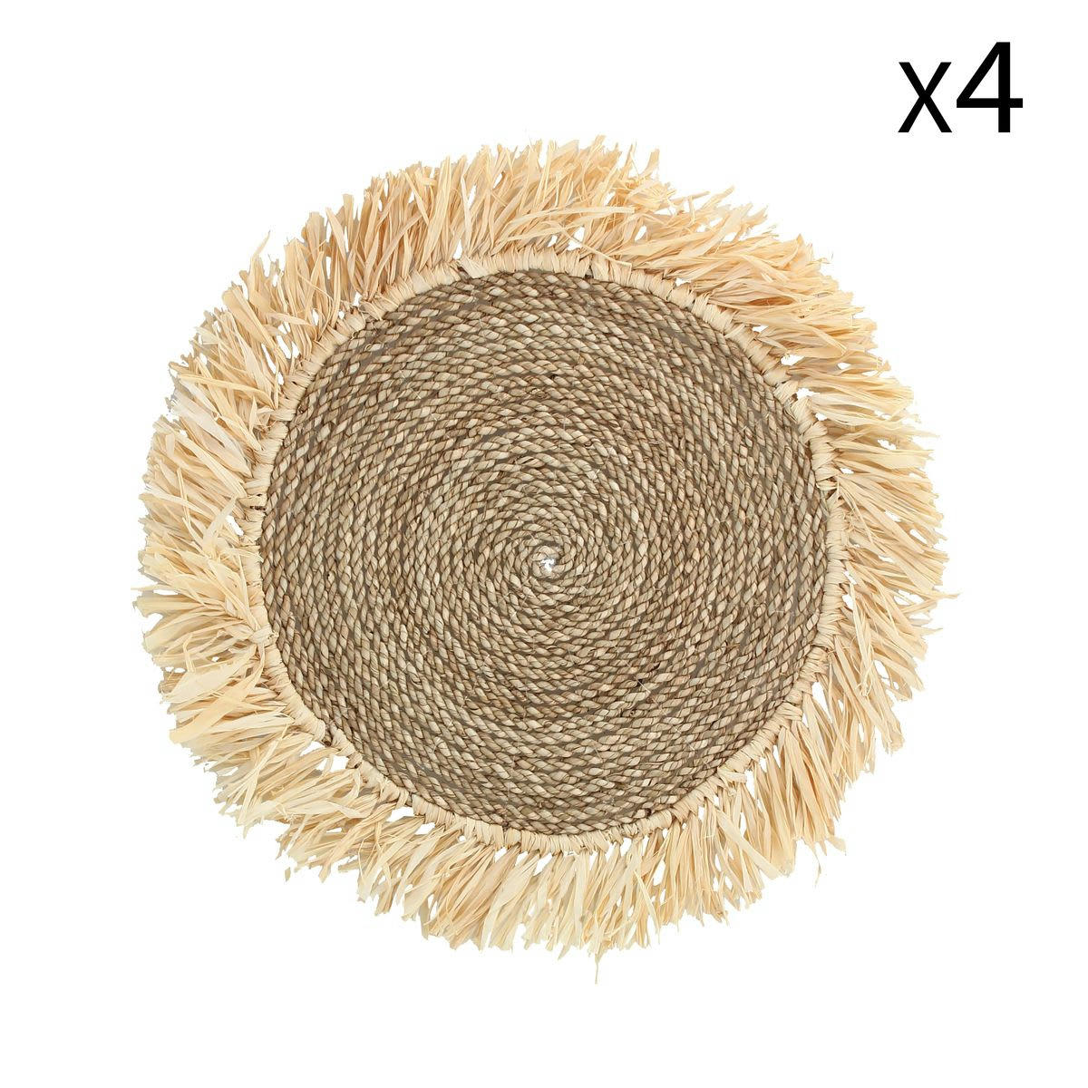 OAXA - Lot de 4 sets de table en raffia  Ø38cm