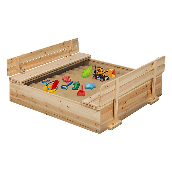 Bac à sable FUNNY bois refermable avec 2 bancs et bâches de protection