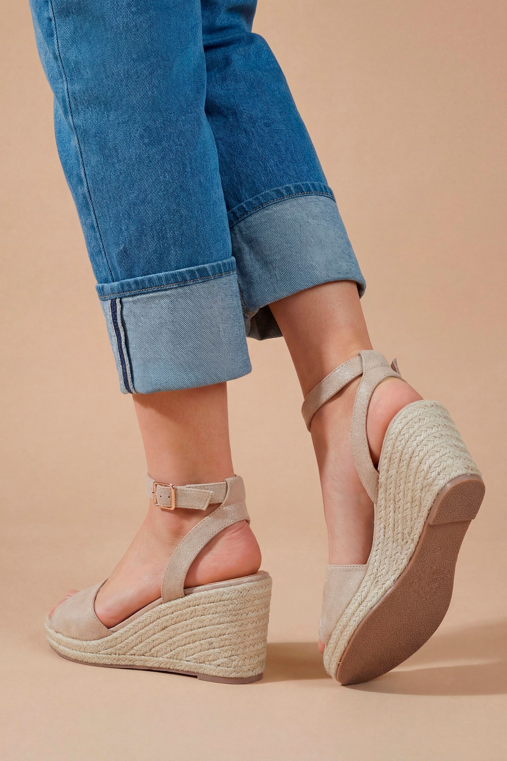 Dorothy Perkins Wide Fit Rebekah Faux Suede Peep Toe Espadrille Wedge Sandals