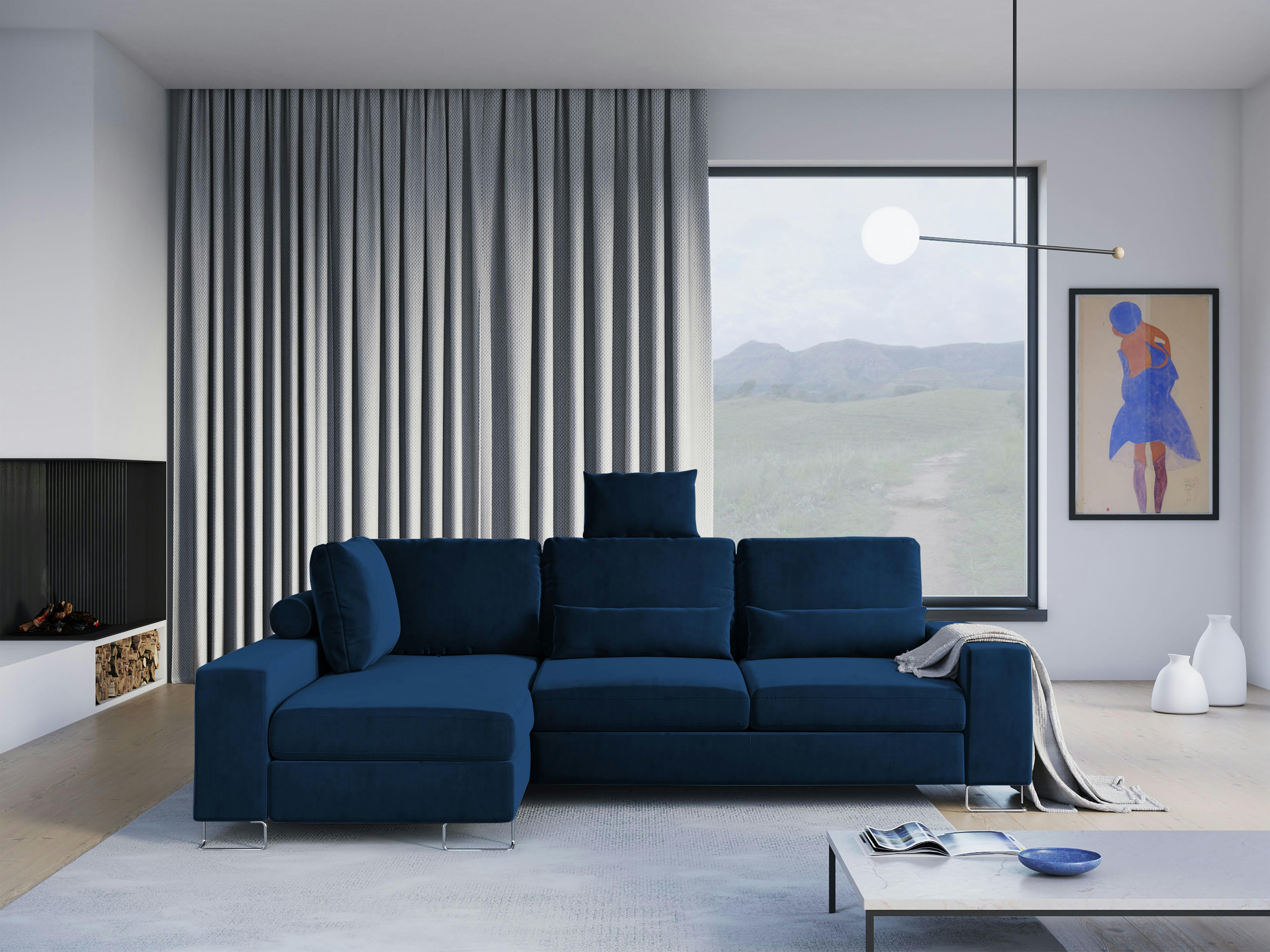 OPAL - Canapé d'angle 4 places en velours bleu roi