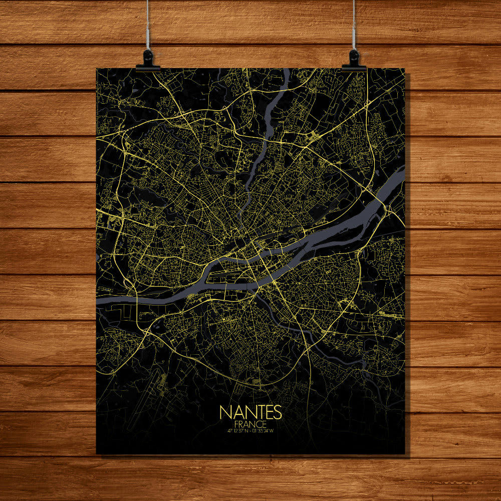 - Affiche Nantes Carte Nuit 40x50