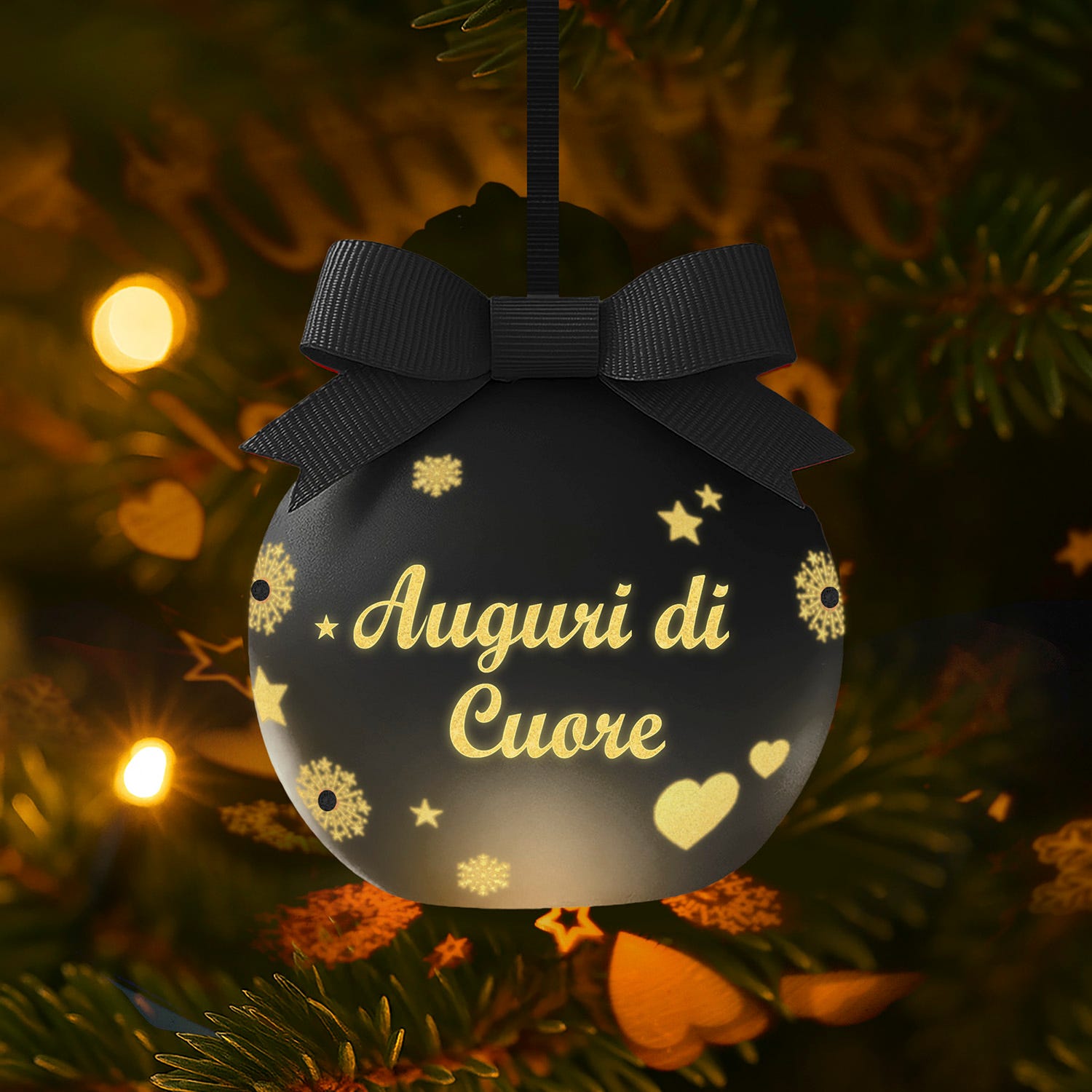 Pallina Natale led Auguri di cuore nero