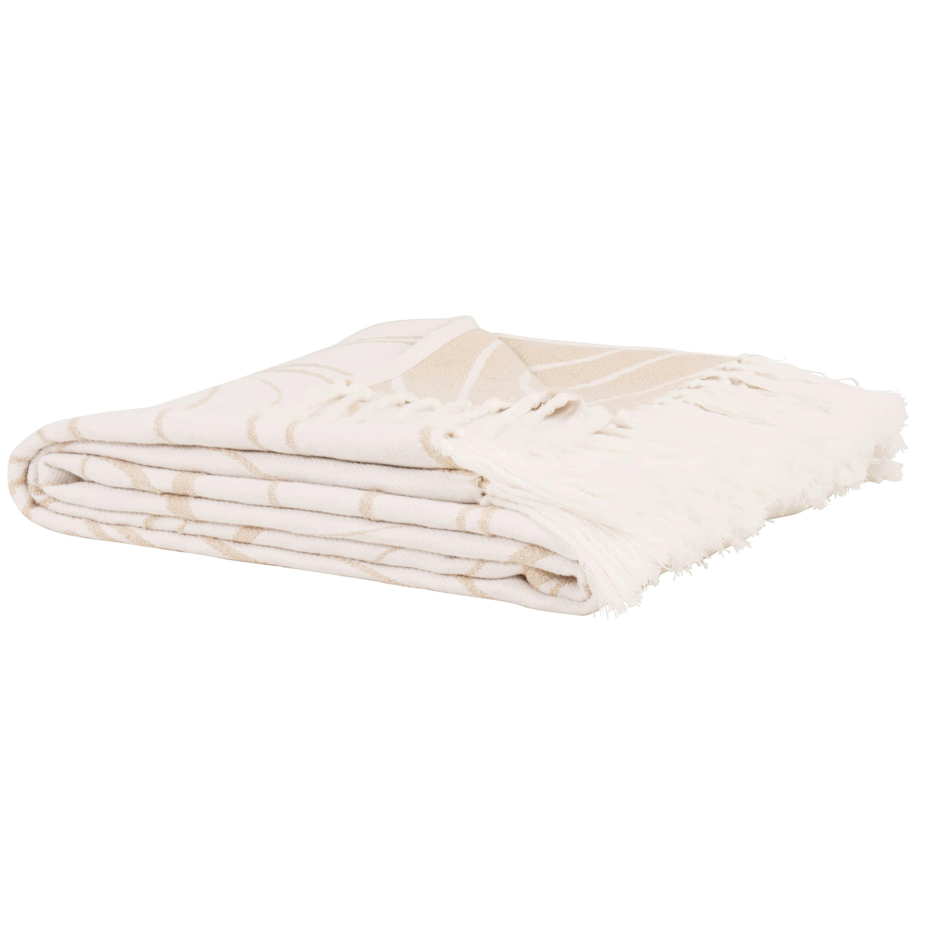 BOZTEPE - Plaid en coton tissé jacquard motif réversible blanc 170x125