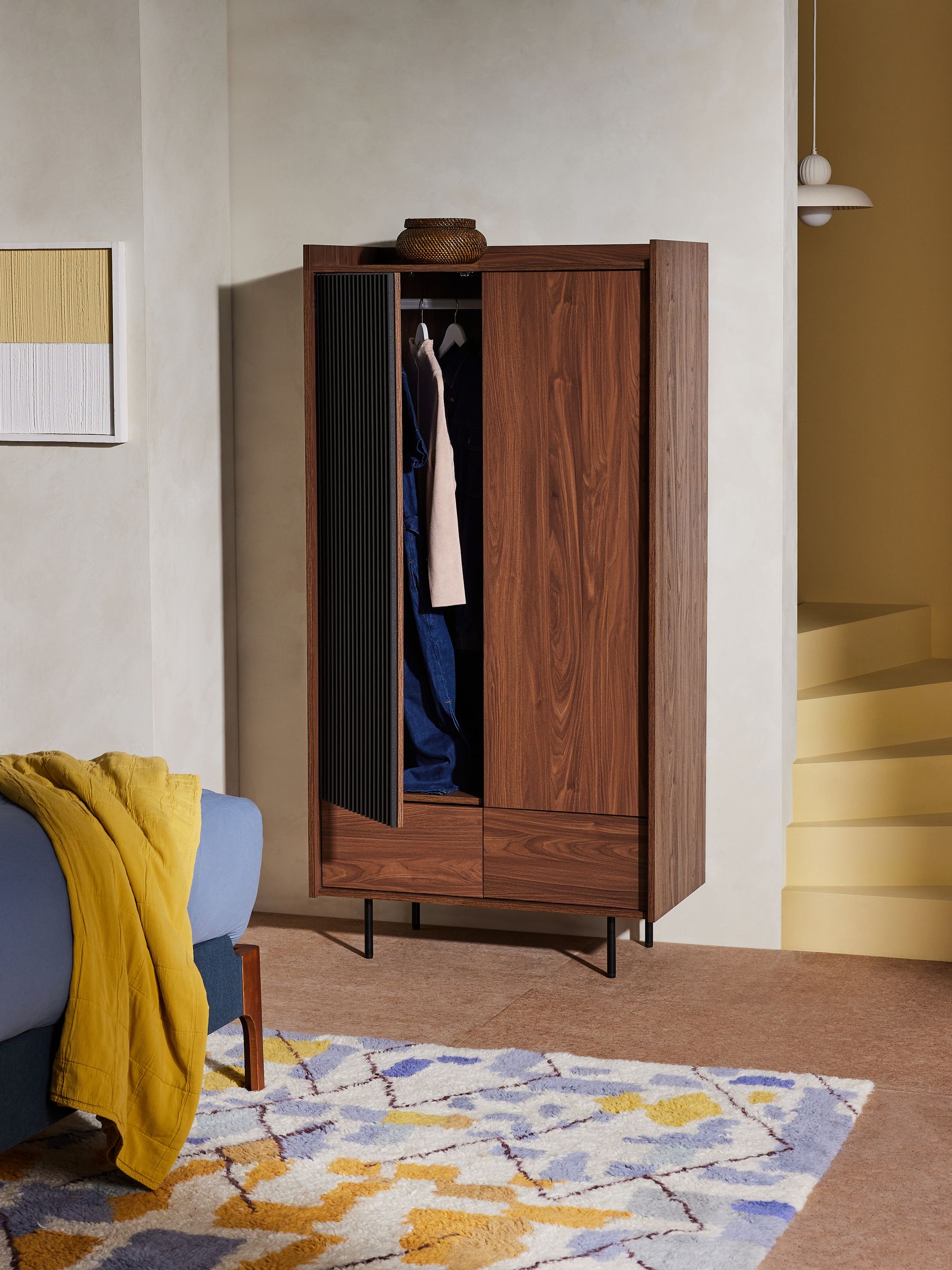 Blaze Double, 2 Drawers Wardrobe in Dark Walnut Effect