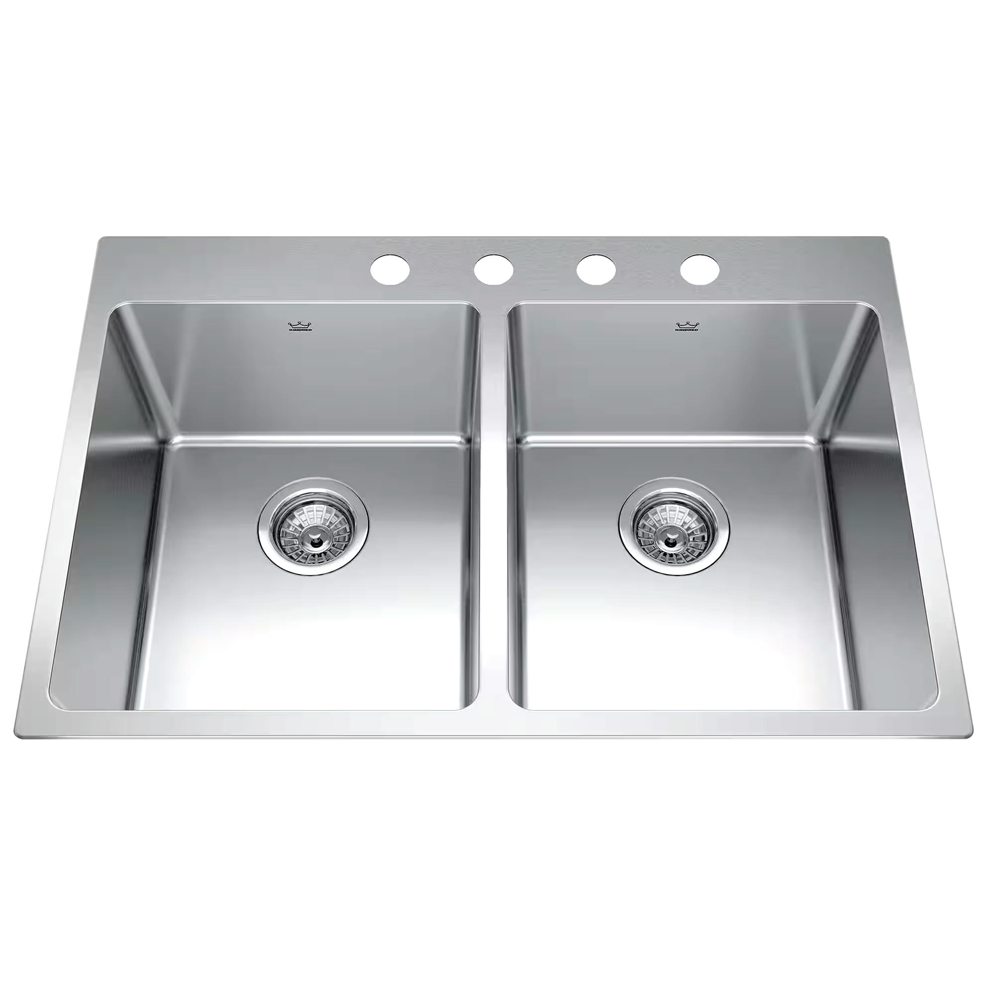 Kindred Brookmore Drop In Double Bowl 4-Hole Kitchen Sink, 30.8-in x 20.9-in x 9-in, Stainless Steel