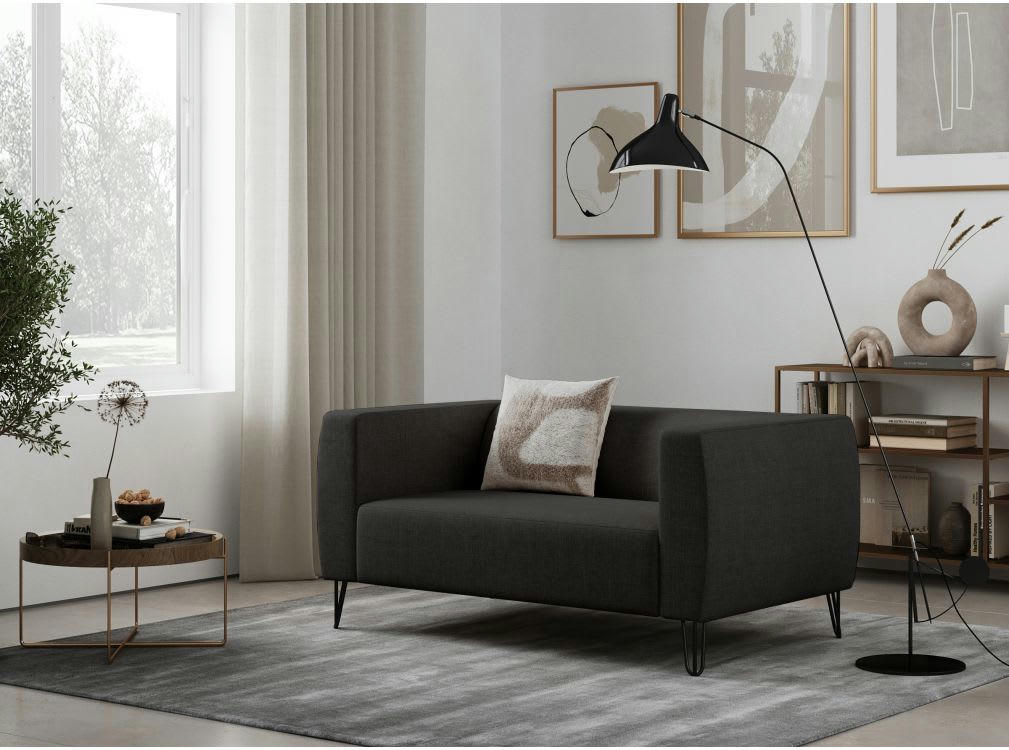 SERENA - Canapé fixe 2 places en tissu avec pieds épingles - Gris foncé