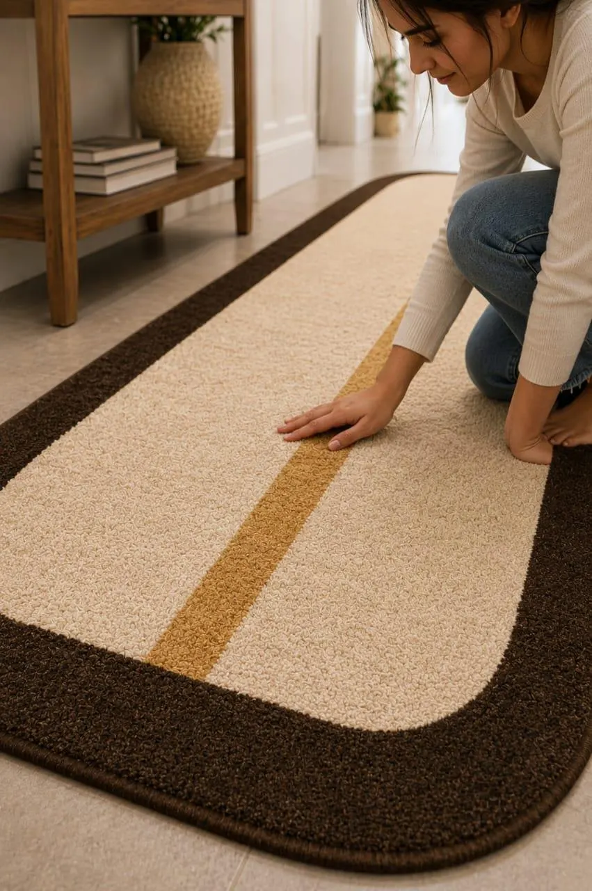 Modern Geometric Runner Rug, Cream Brown Hallway Carpet, Neutral Entryway Decor