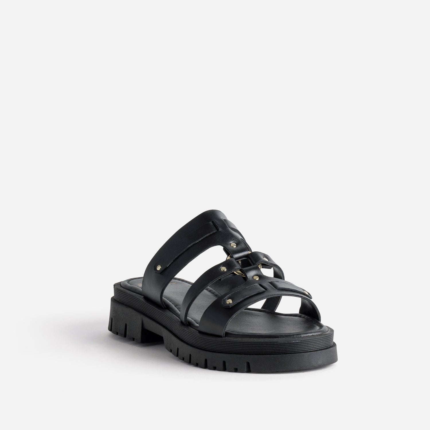 Mule noire cuir semelle crantée