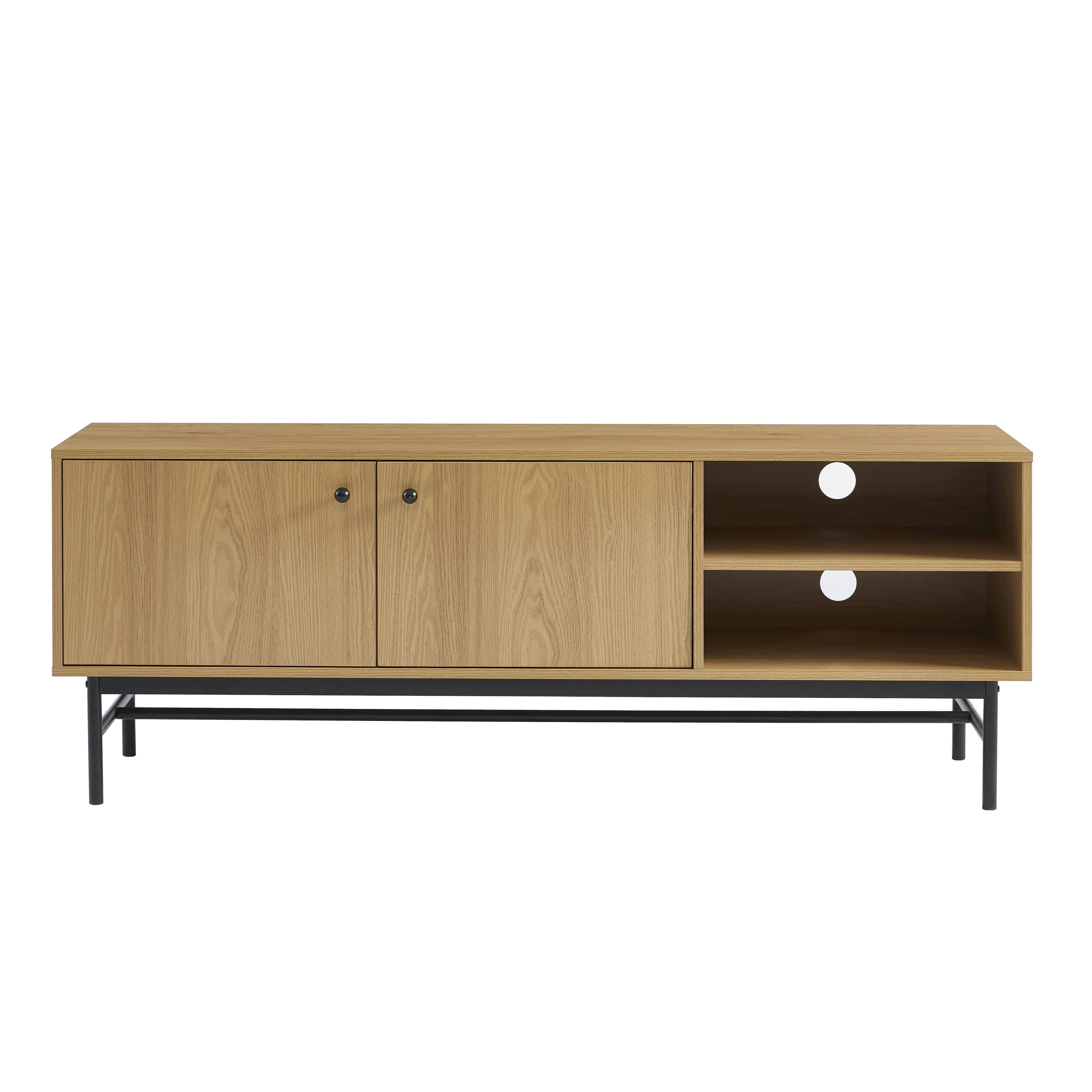 JAMES - Meuble tv  effet chêne pieds métal noir 150cm