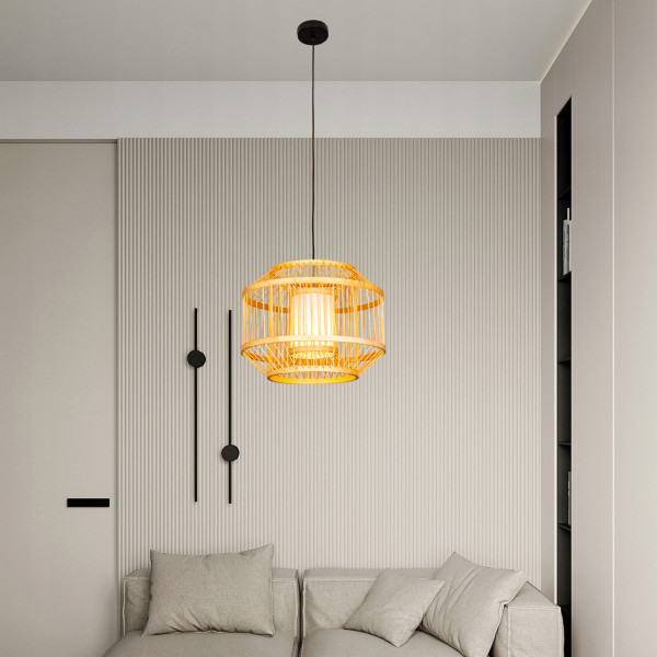 Lampa Sufitowa Wisząca Bambus BOHO Rattan Drewno Loft
