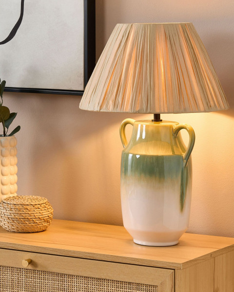 Lampa stołowa nocna ceramiczna 53 cm zielono-biała