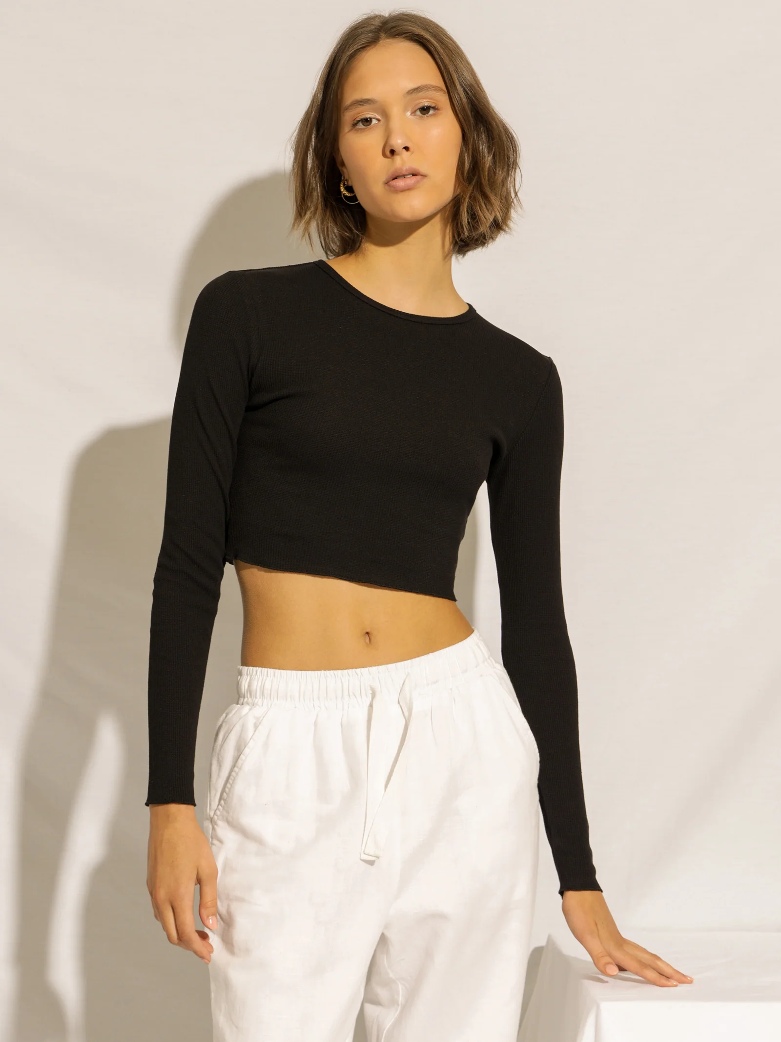 Cameron Waffle Crop Long Sleeve T-Shirt