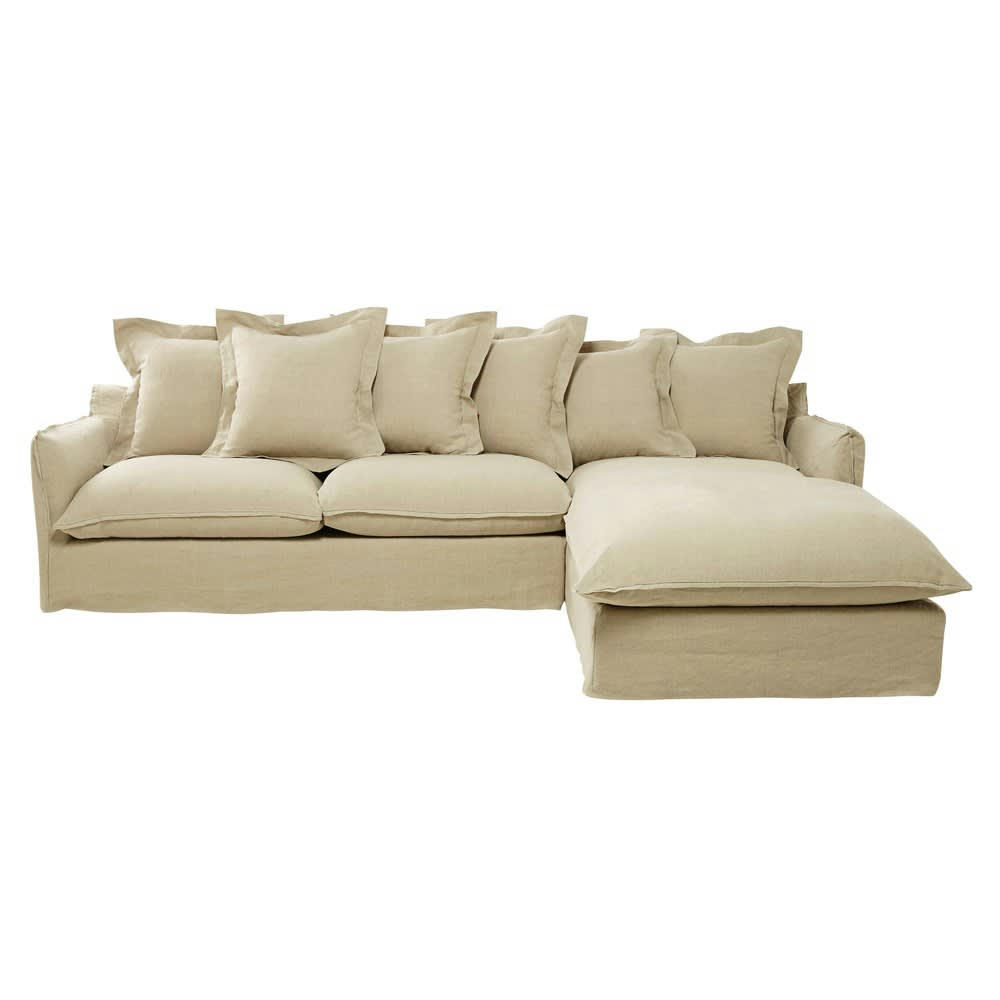 Barcelone - Canapé d'angle droit 6 places en lin lavé beige
