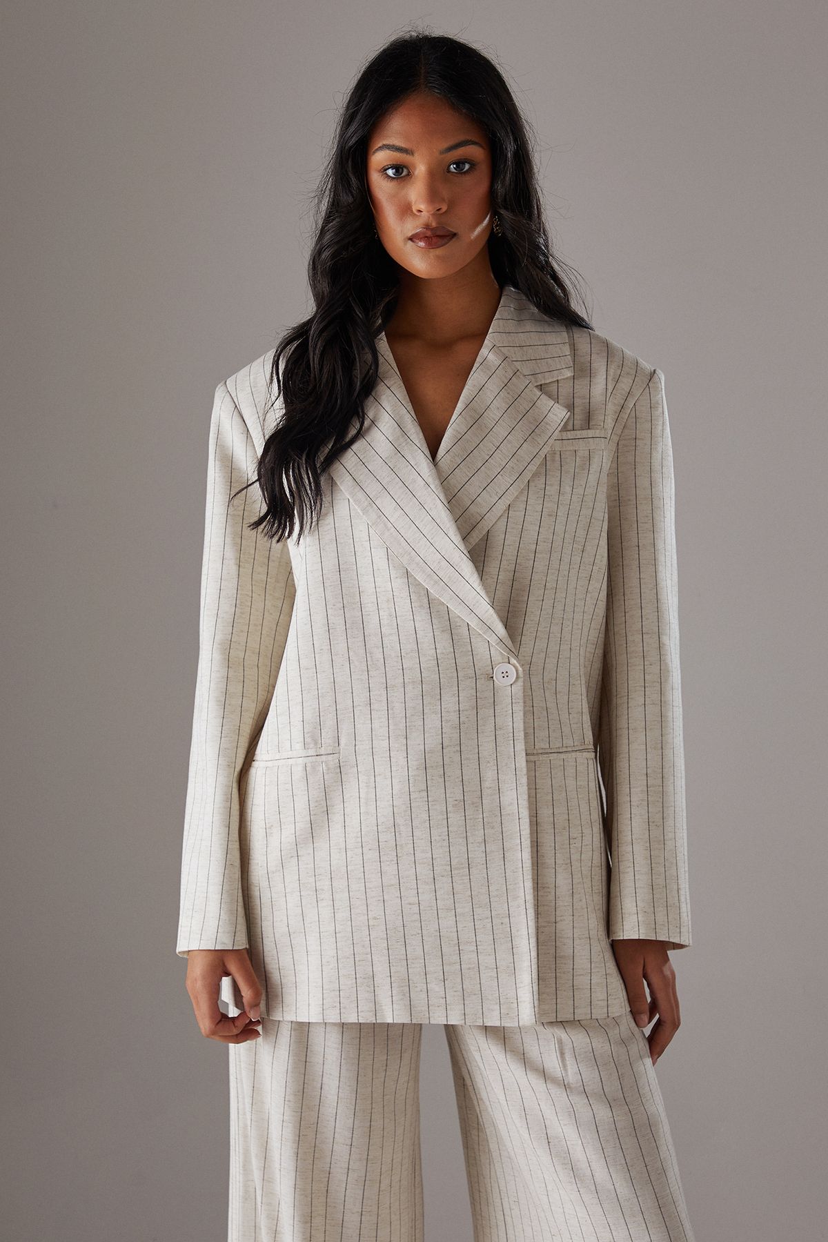 Warehouse Linen Look Pinstripe Blazer