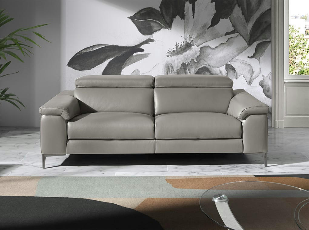 - Canapé 3 places relax en cuir gris