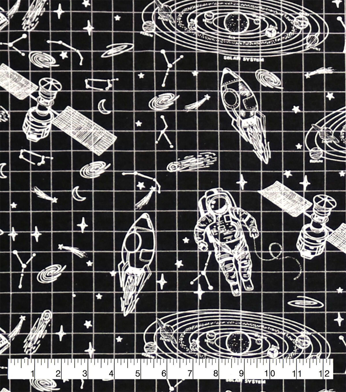 Sketch Astronaut on Black Super Snuggle Flannel Fabric