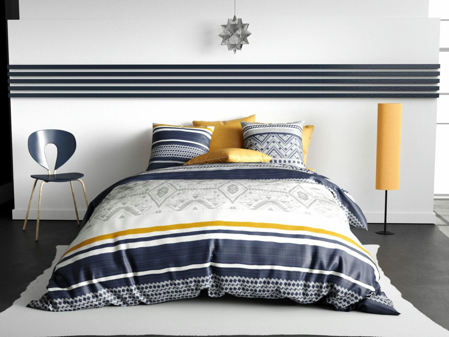 ARTIC - Parure housse de couette coton bleu 240x260 cm