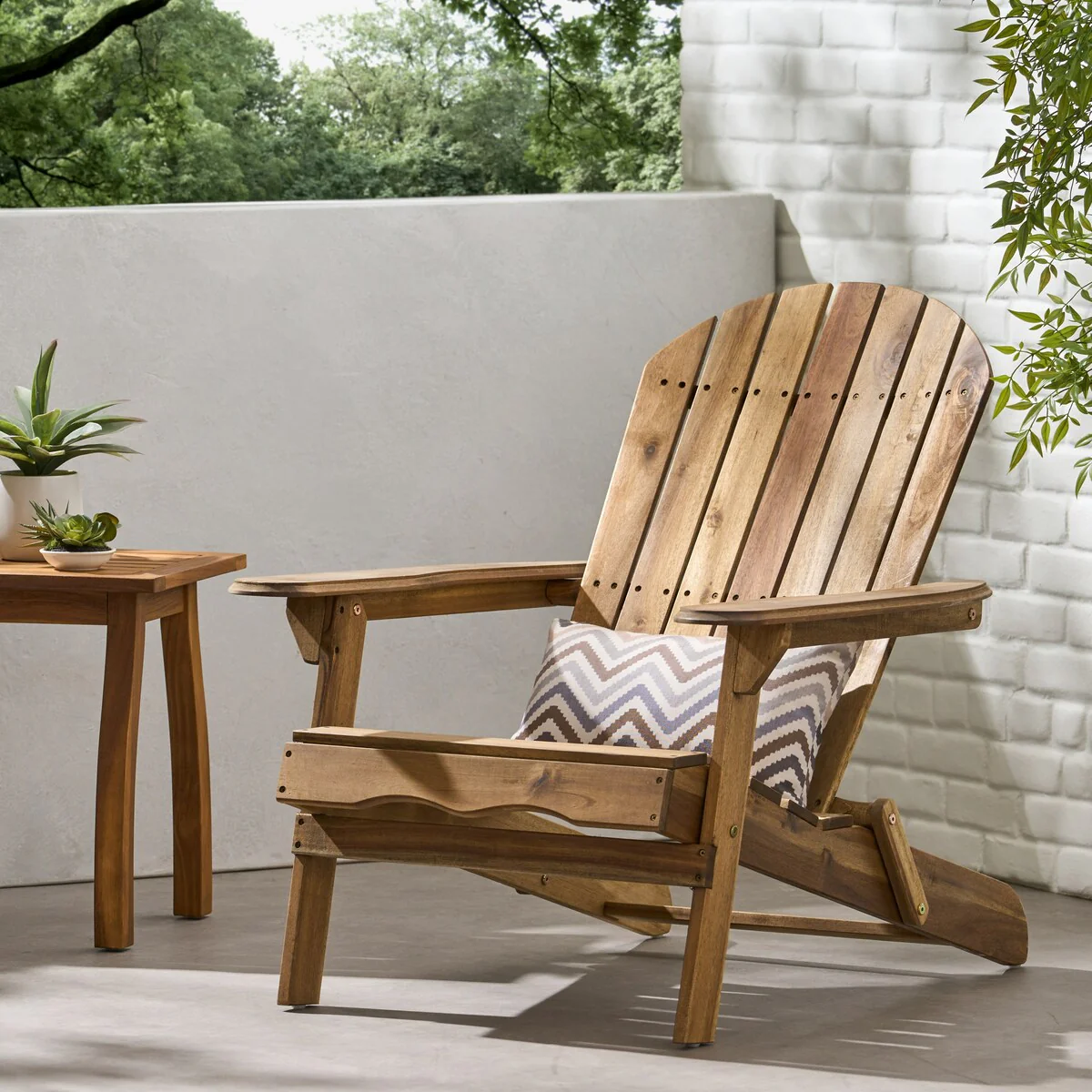 Adirondack Single Chair, Foldable Acacia Wood Outdoor Seating with Rustic Design and Traditional Slats