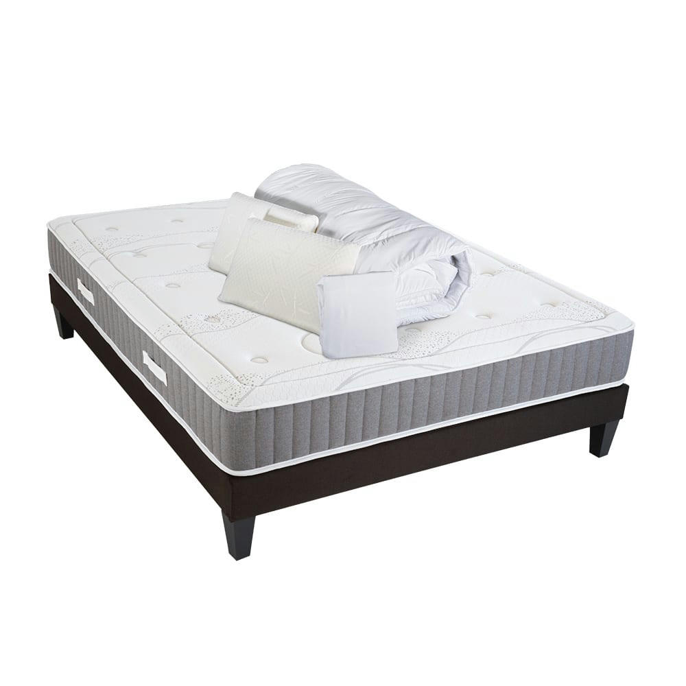INTUITION - Ensemble  180x200  Matelas + Sommier Bois + Accessoires