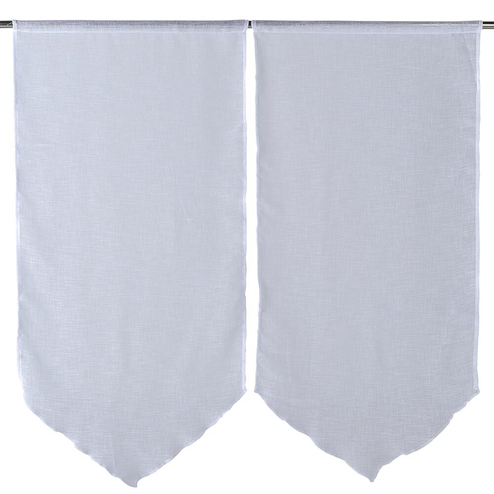 Vitrage passe tringle finition pointe effet lin uni blanc 60x120 cm x2