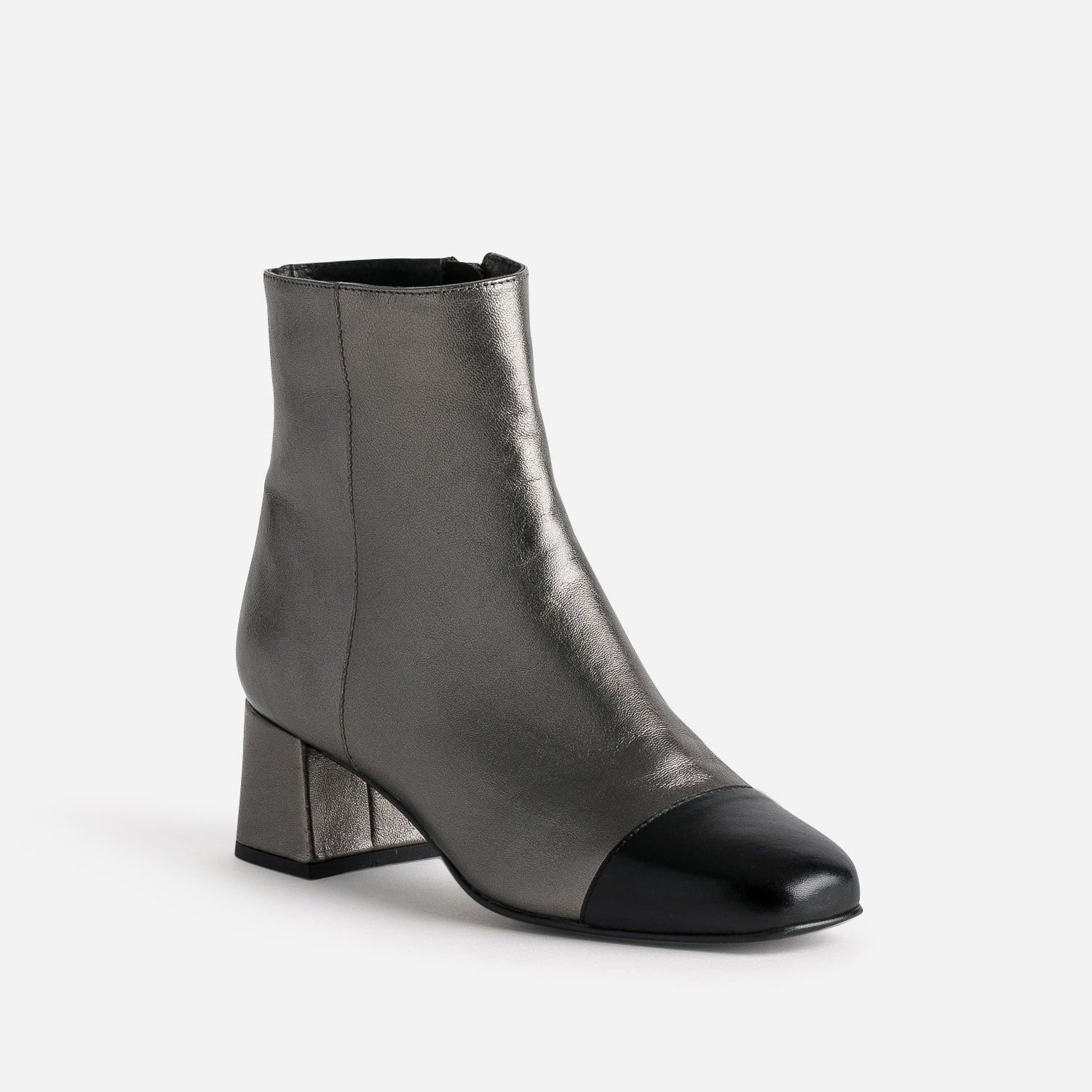 Boots gris métallisé cuir bout noir