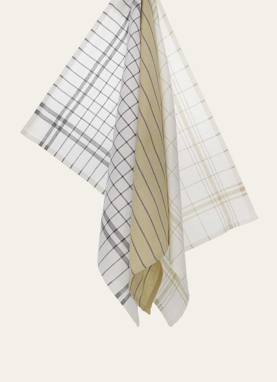 LOT DE 3 TORCHONS EN COTON BEIGE