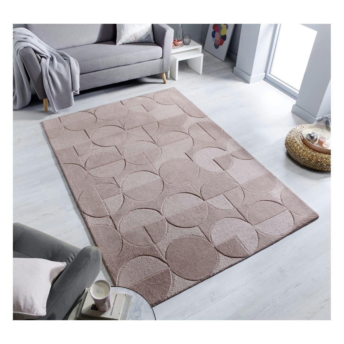 FR DESIGN - Tapis géométrique design en laine rose 120x170