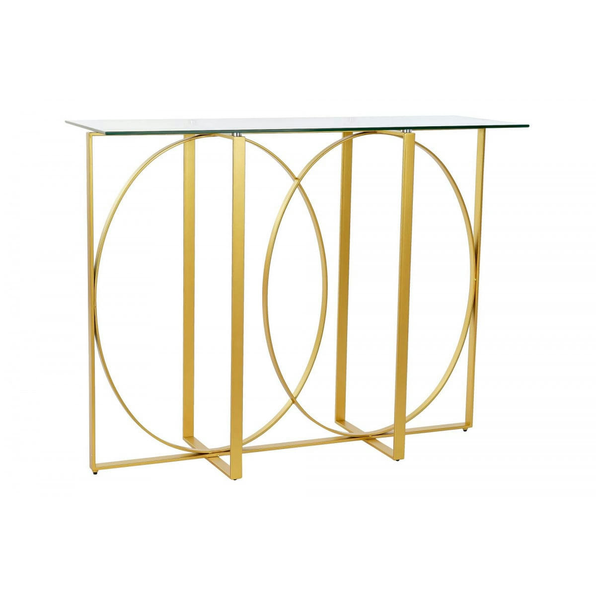 - Console en métal doré et plateau en verre géométrie 100x35x78cm