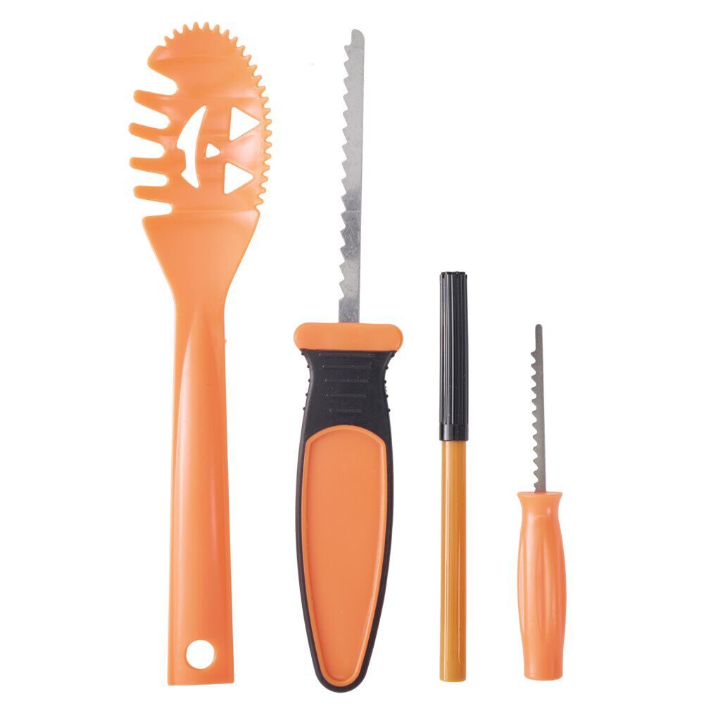 Kit outil de sculpture pour citrouille x4 plastique orange et fer