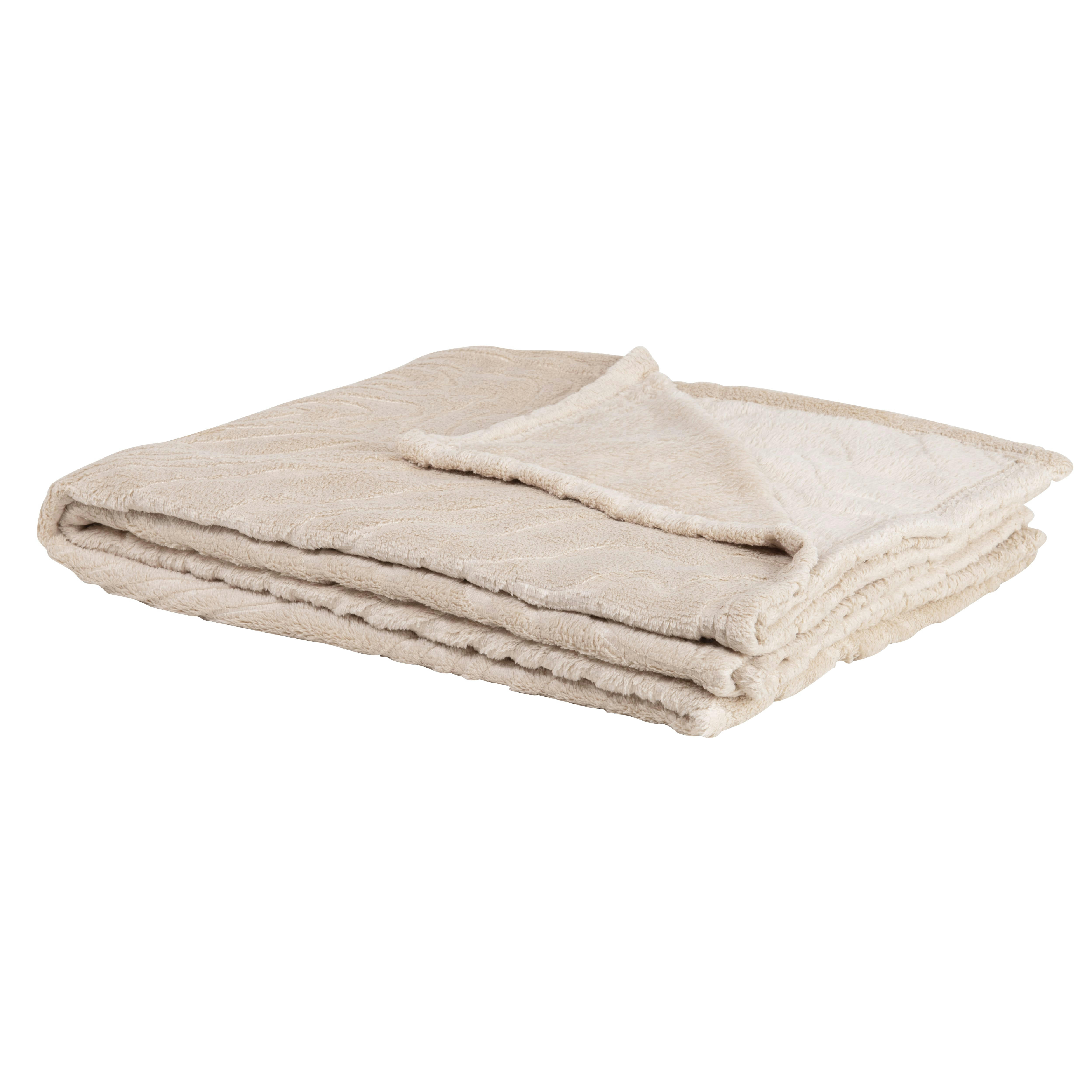 GAGNIA - Plaid en polyester recyclé motif embossé beige 170x130