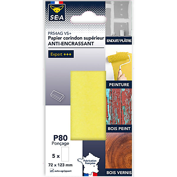 Feuille abrasive corindon 73 x 123 mm grain 80, lot de 5
