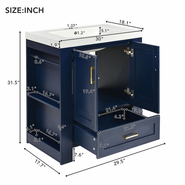 Modern 30'' Bathroom Vanity with Separate Basin Sink and Double-Sided Storage Shelf