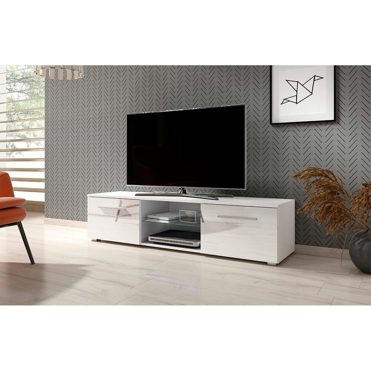 - Meuble tv 2 portes 140 cm blanc