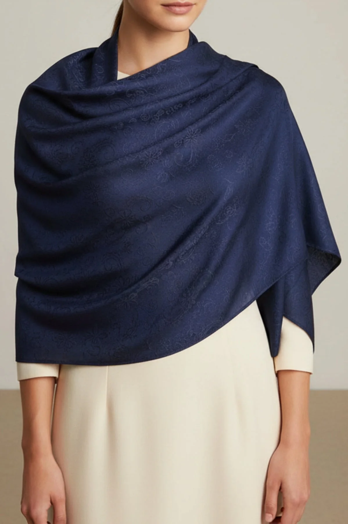 Navy Silk Touch Embossed Scarf