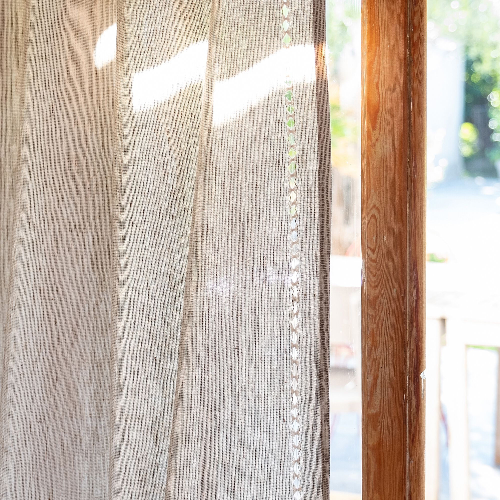 TARADEAU - Rideau à passants en lin et coton finition ajouré 140x250cm - beige