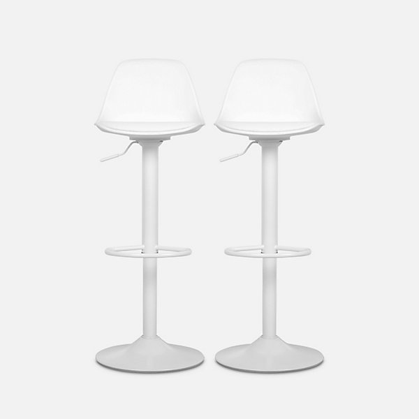 Lot de 2 tabourets de bar réglables 61.5/83.5cm - Noah - simili cuir blanc - hauteur réglable. repose-pieds