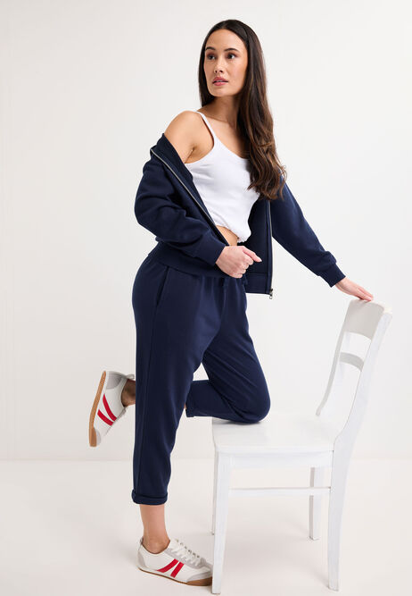 Womens Navy Cotton Rich Cropped Joggers