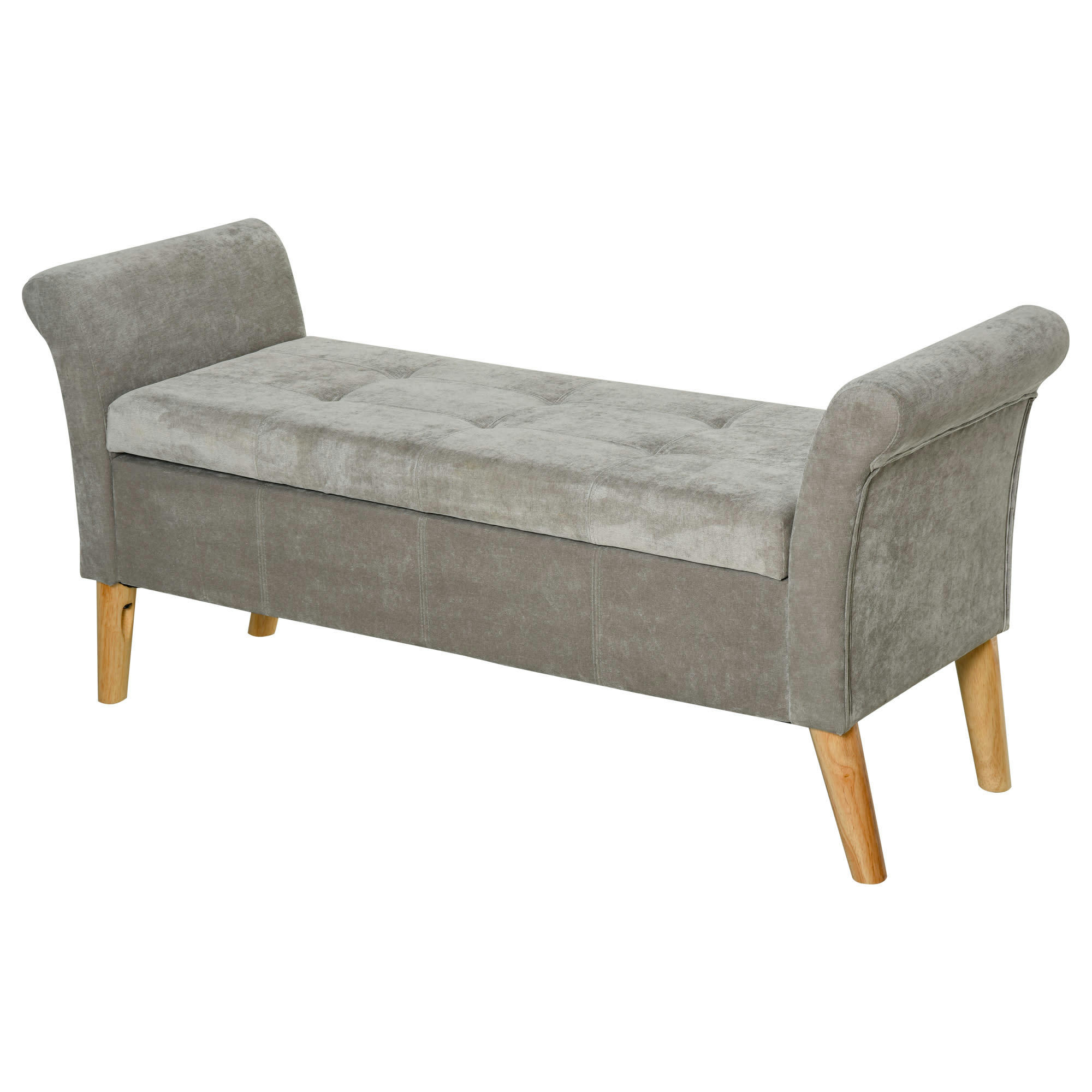 - Banc banquette coffre style classique chic accoudoir courbé tissu gris