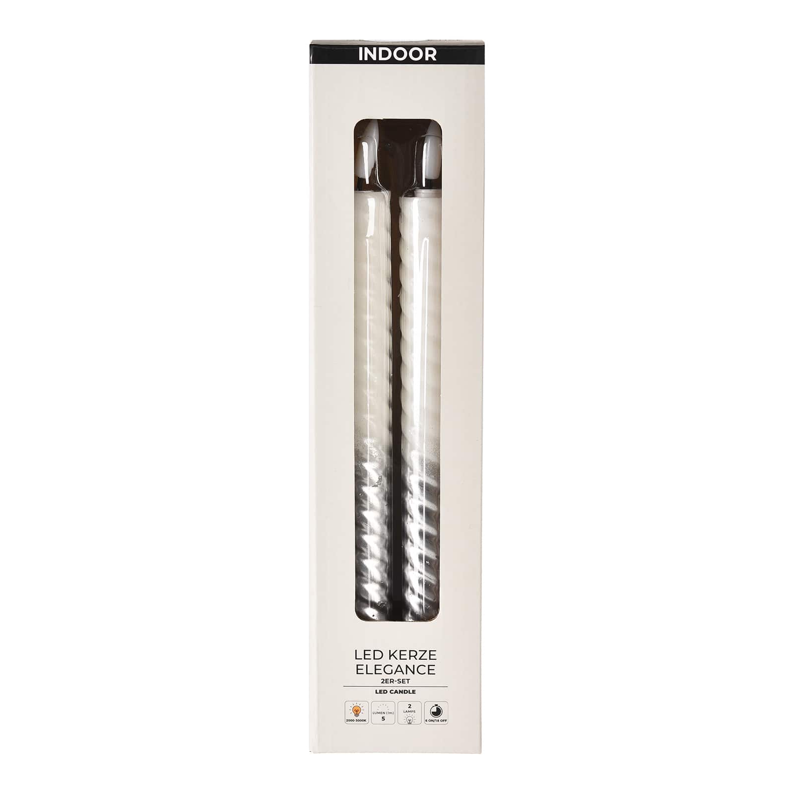 LED-Echtwachs-Stabkerzen Silber, ⌀ 2.4 cm, H 250 mm, 2 Stück