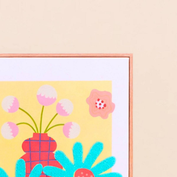 Image encadrée colorée avec fleurs brodées 45x60cm