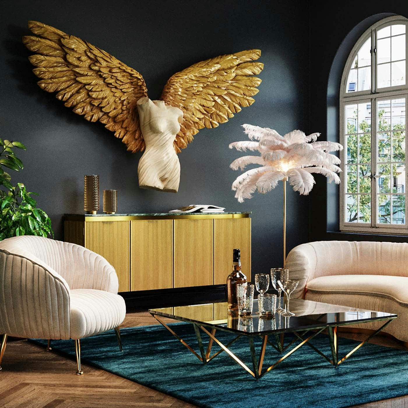 - Déco murale buste femme ailes dorées 203x140cm Kare Design