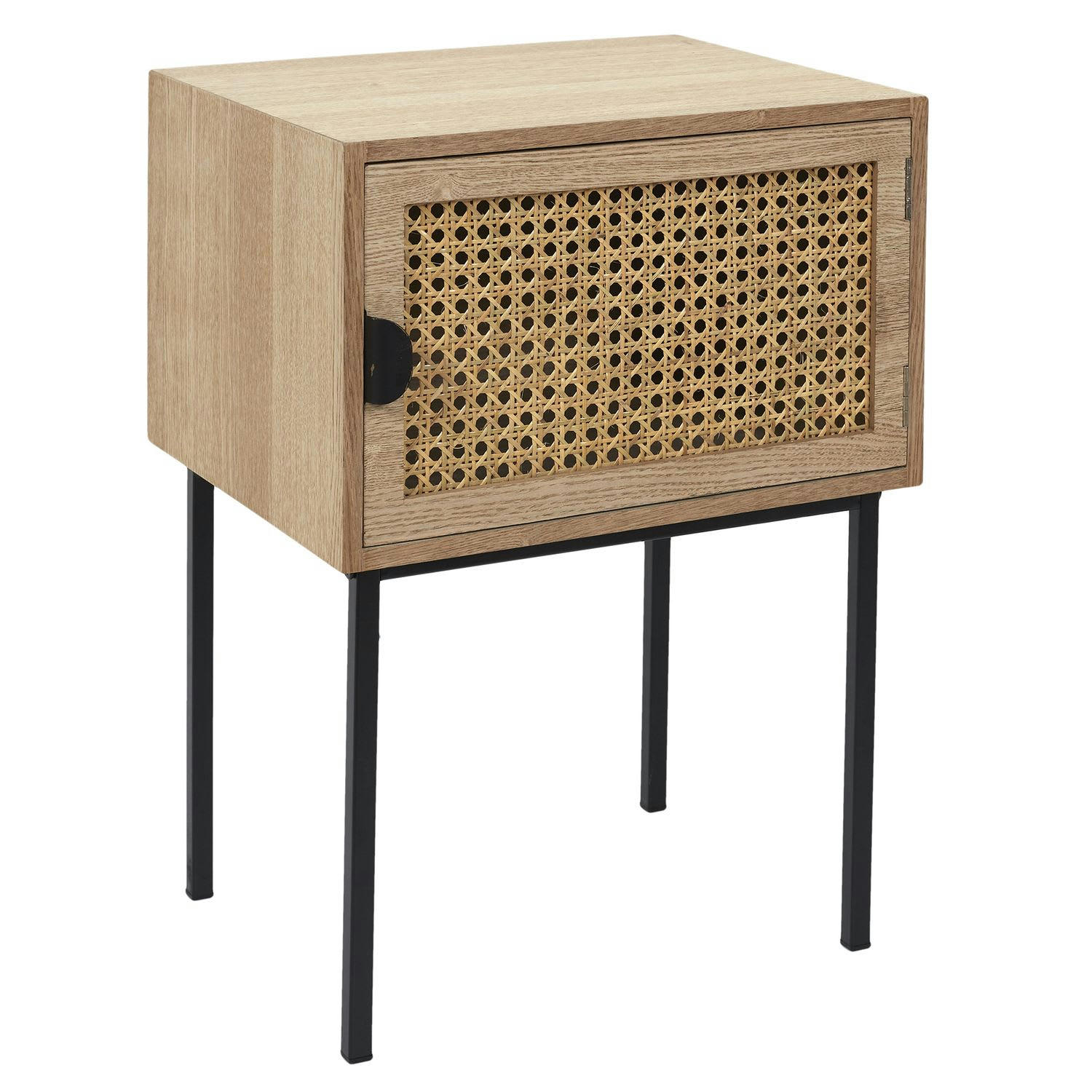 - Table de chevet en cannage 1 porte en bois et métal marron