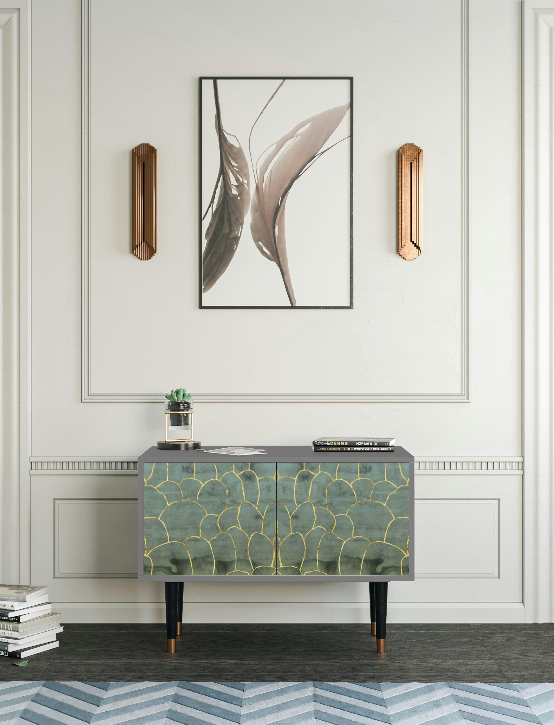 MAGNIFICENT WATER LILY - Buffet bas  bleu-vert 2 portes L 94 cm