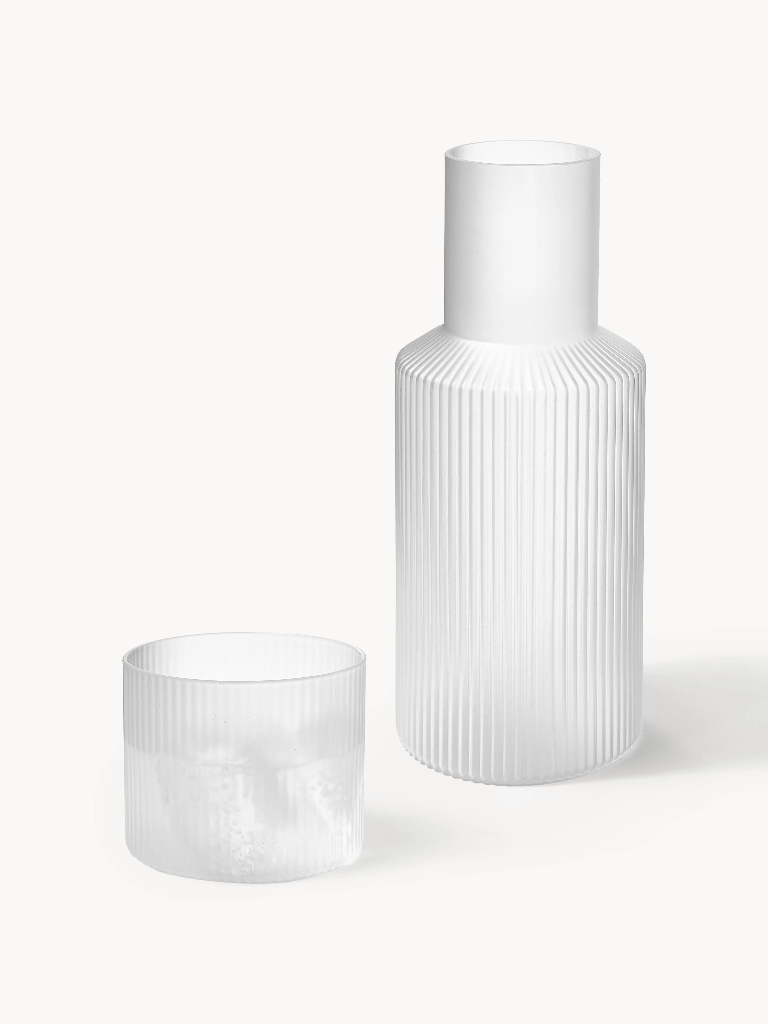Mundgeblasene kleine Karaffe Ripple mit Trinkglas, 2er-Set
