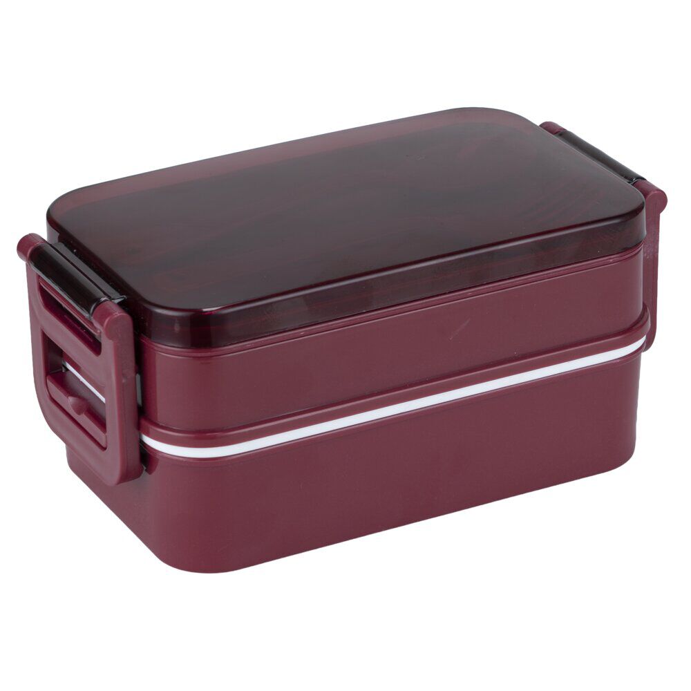 BoÎte déjeuner rectangulaire plastique 2 niveaux et couverts 18x10xH8,5cm (2 modèles)