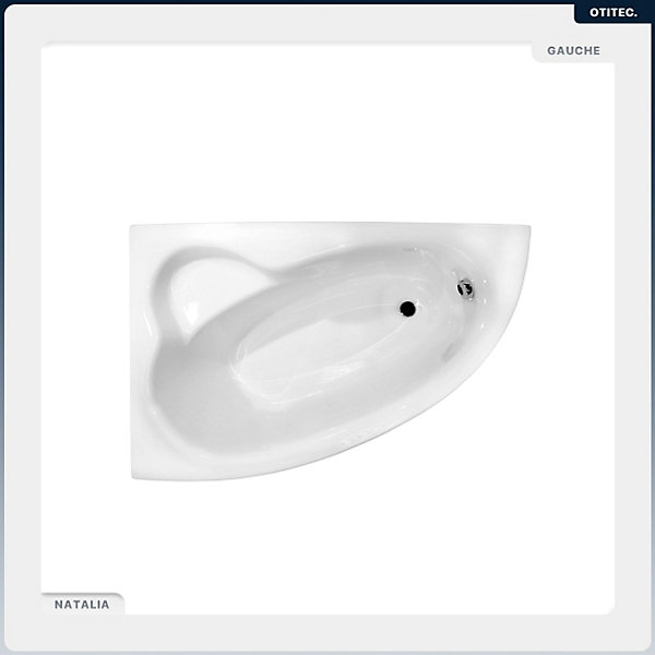 Baignoire asymétrique - 150 x 100 cm - Gauche - sans Habillage - avec Pieds - Vidage Chrome - NATALIA