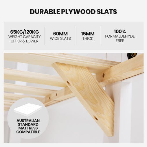 NNEMB Single Bunk Bed Frame, Solid Pine 2-in-1 Modular Design, White