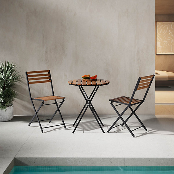 Pack de 2 chaises de jardin pliantes Ambar en bois et métal noir