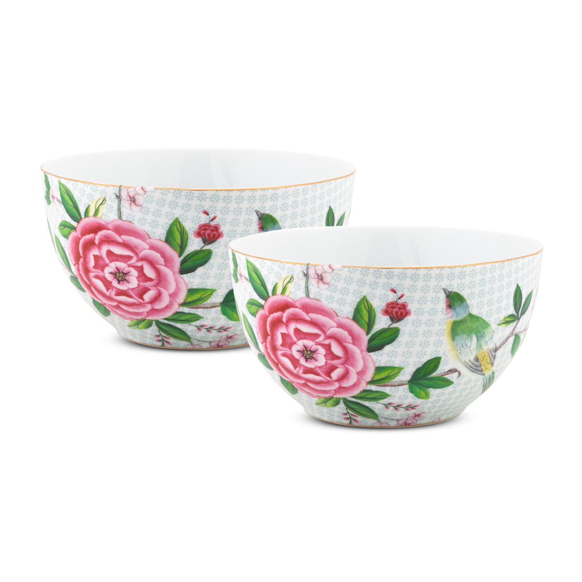 Pip Studio Blushing Birds Kommen - Servies - Set van 2 schaaltjes - Wit - 15cm
