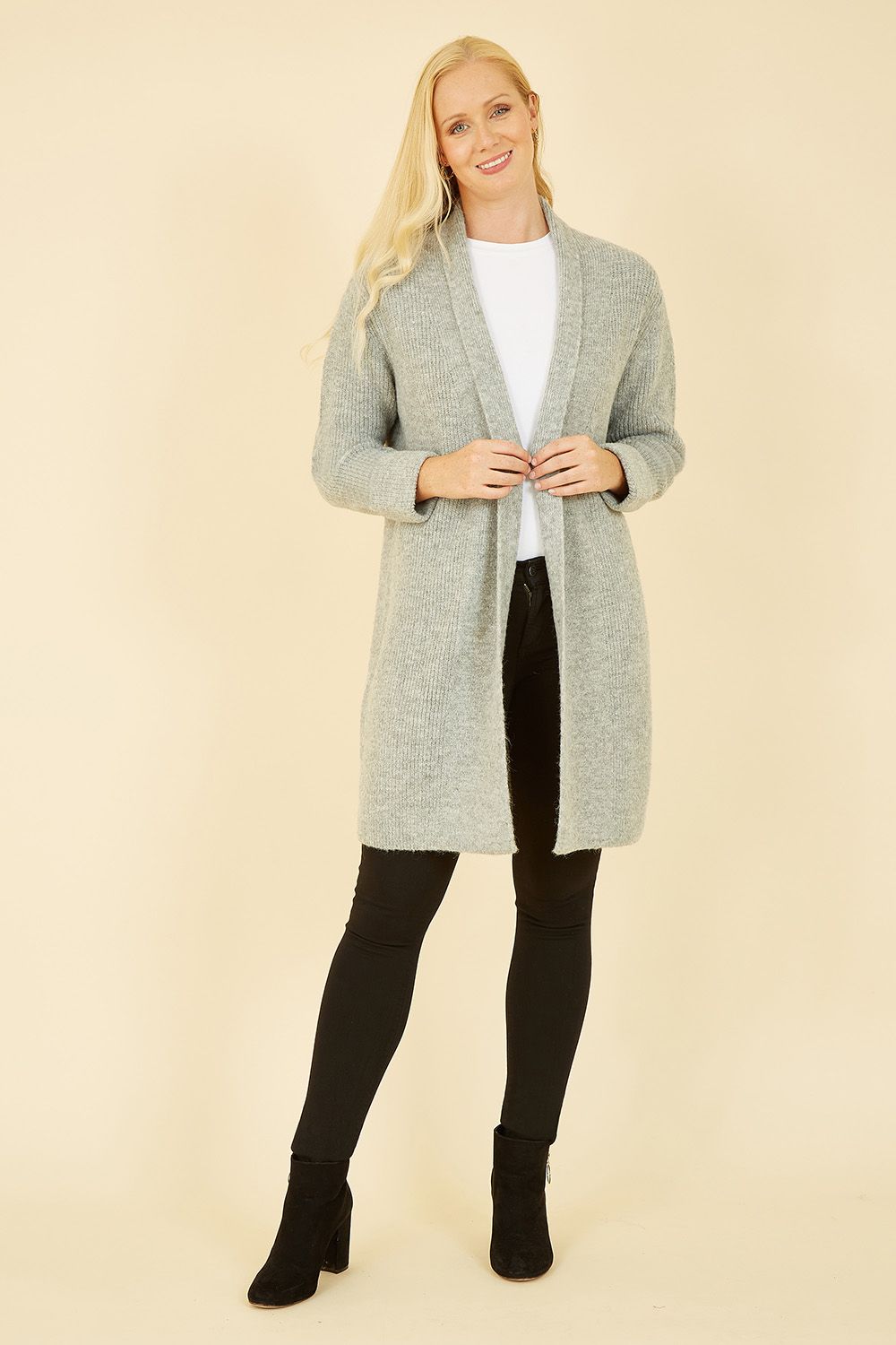 Yumi Grey Knitted Long Cardigan
